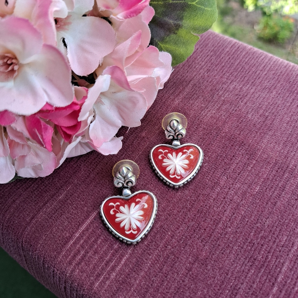 Brighton Red & White Water Lily Earrings